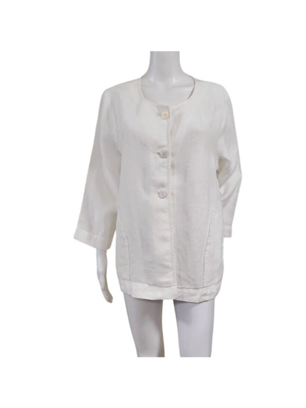 Pure Jill Linen Artsey Lagenlook Layers 100% Linen Cardigan Jacket Cream Size L - Picture 2 of 13